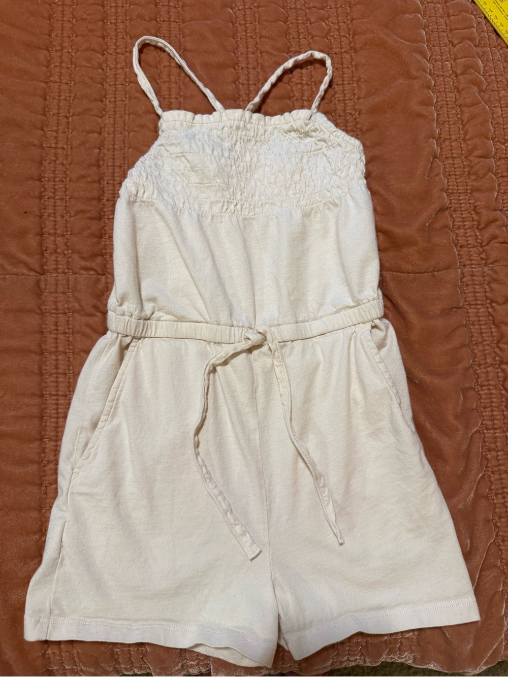 Tea Collection Cream Smocked Strap Romper